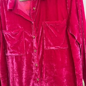 Anthropologie Fuchsia Velvet Button-Down Blouse